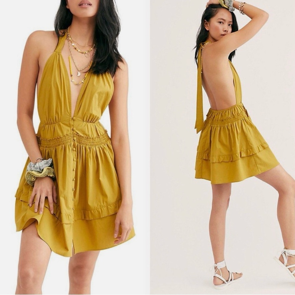Free People Halter Mustard Mini Dress
